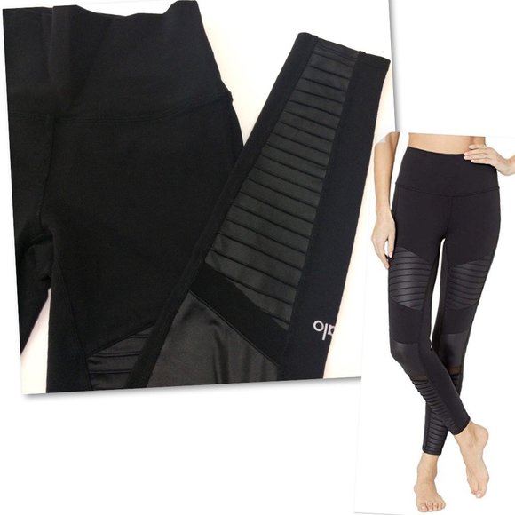 ALO Yoga Pants - Alo Moto Leggings Black Full Length High Waist